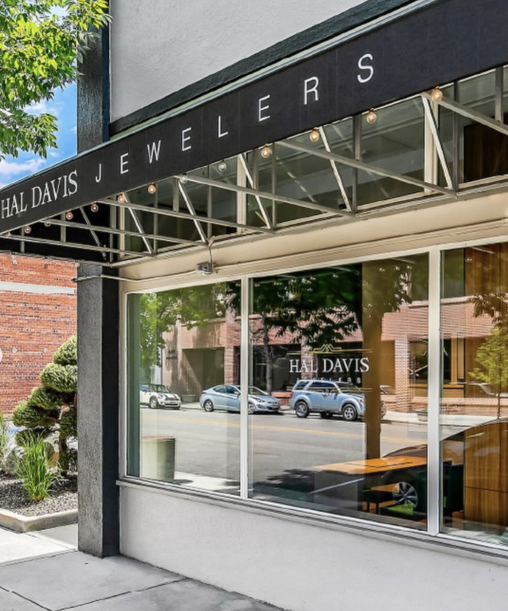 Interior showroom of Hal Davis Jewelers in Boise Idaho featuring fine jewelry displays