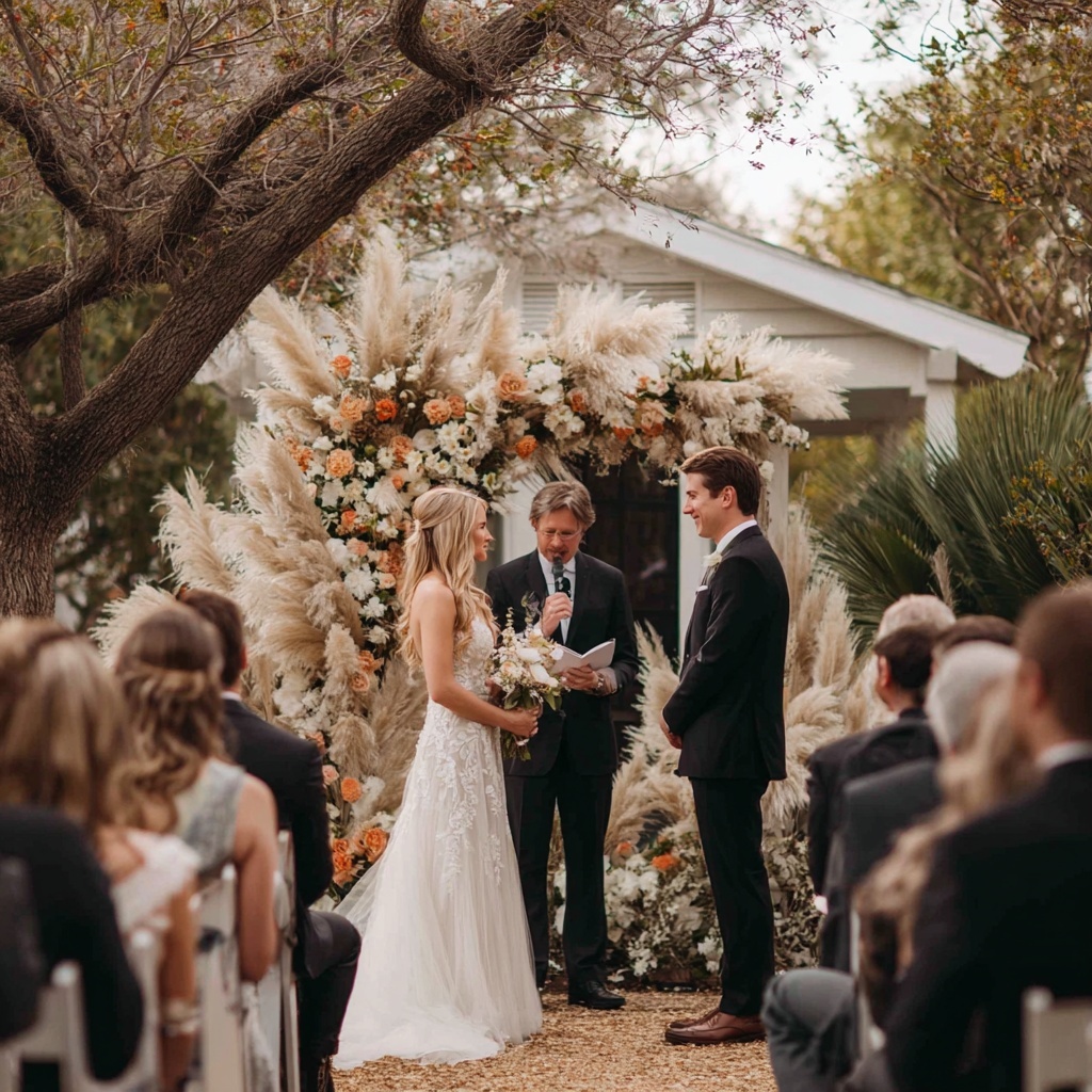 Outdoor September wedding in Boise during golden hour with warm lighting and seasonal flowers Golden hour in September creates a romantic backdrop for Boise, Meridian, and Eagle weddings.