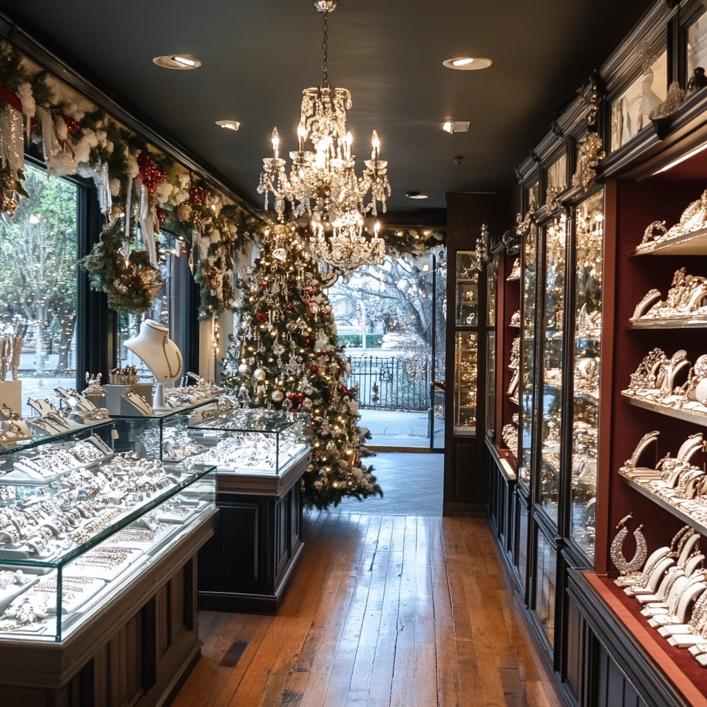 Top Holiday Jewelry Gifts at Hal Davis Jewelers in Boise A beautiful display of holiday jewelry gifts at Hal Davis Jewelers, including diamond earrings, stackable rings, and luxury watches, perfect for Boise and Treasure Valley shoppers.
