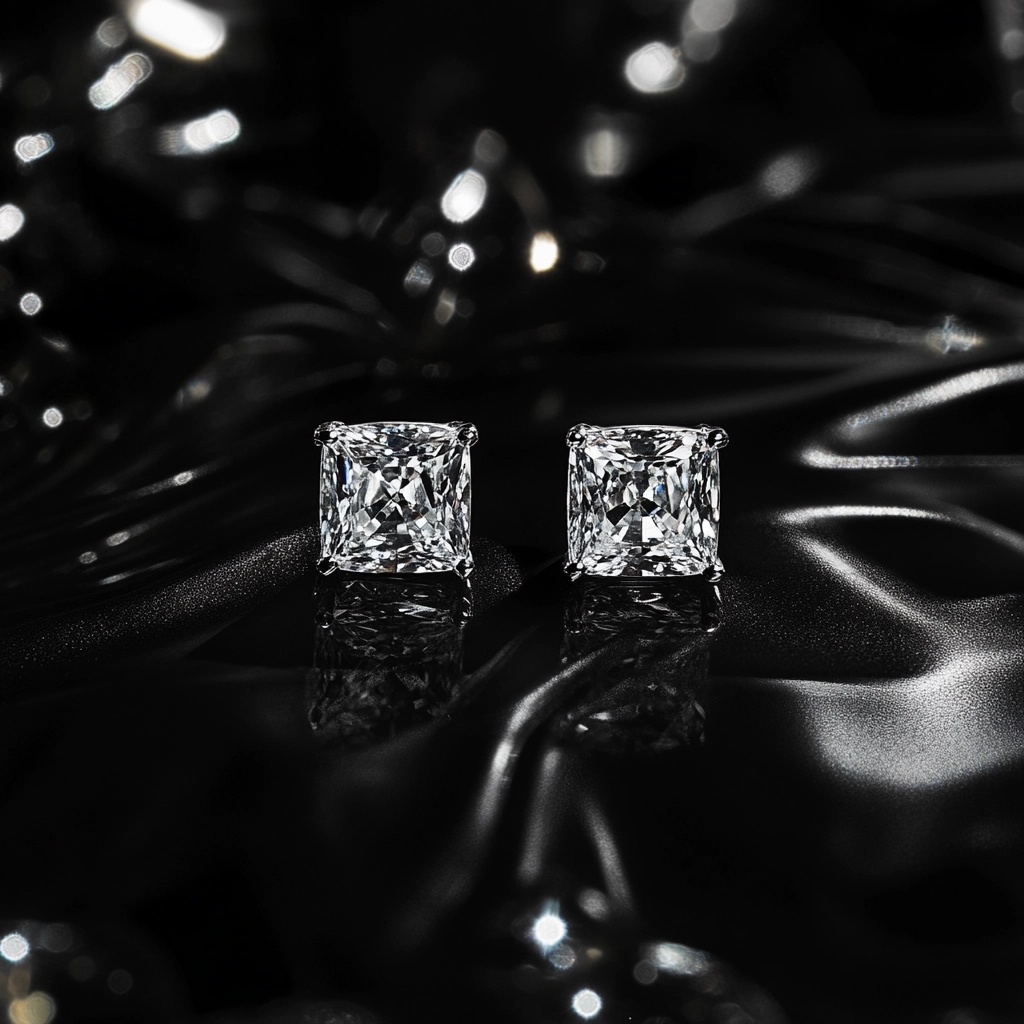 Diamond Stud Earrings at Hal Davis Jewelers Close-up of diamond stud earrings on display at Hal Davis Jewelers in Boise, Idaho.