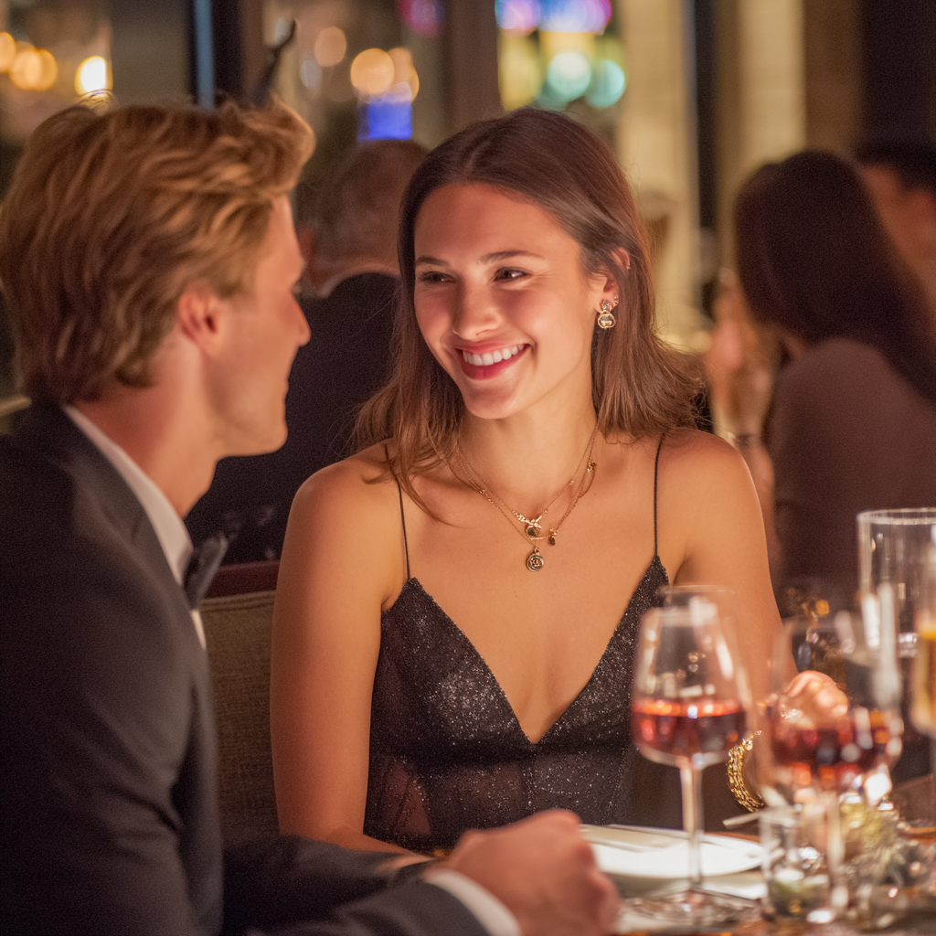 Woman wearing gold hoop earrings and Fope bracelet at a Boise holiday party