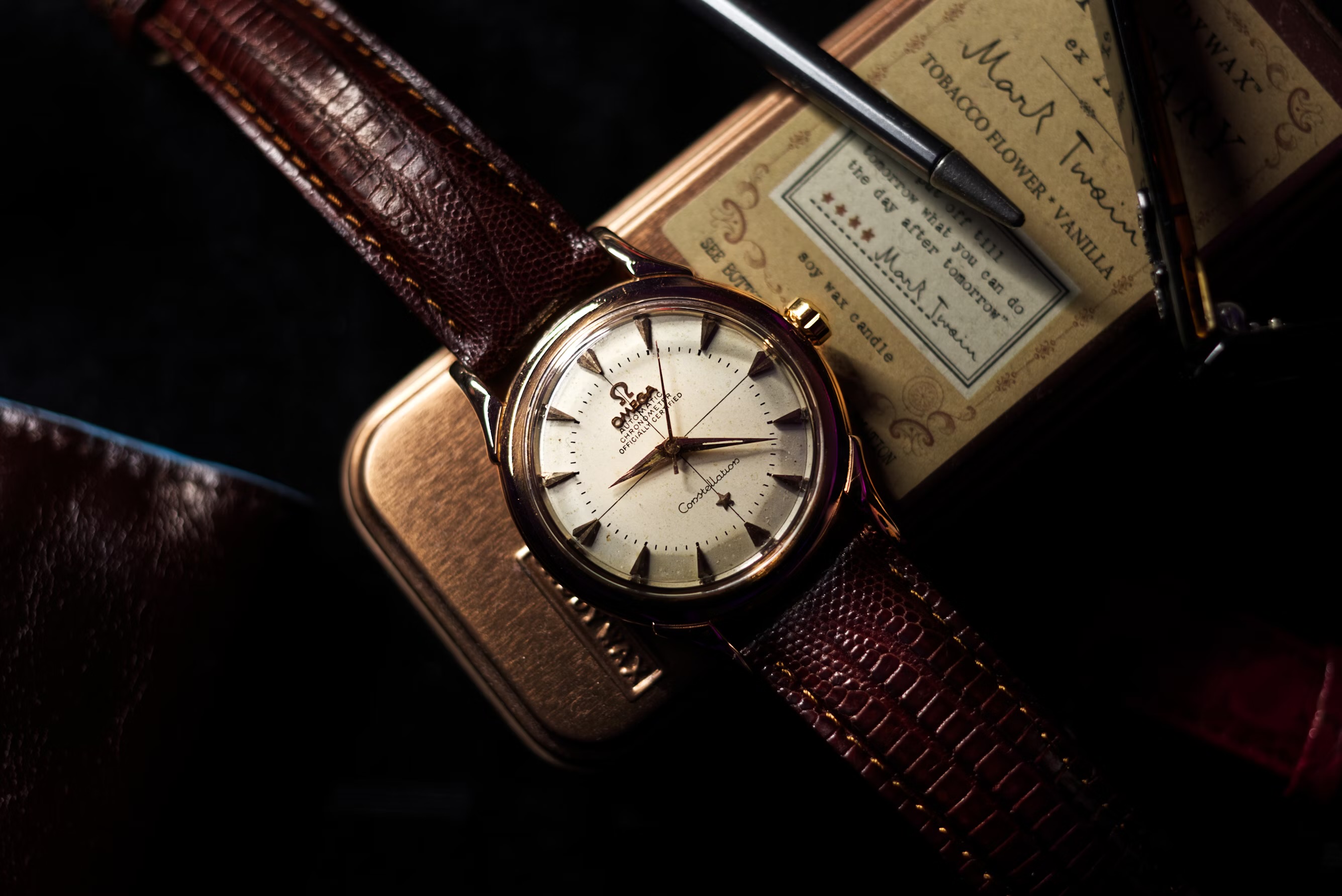 Omega Seamaster watch styled with fall outfit on a wooden table with autumn leaves The Omega Seamaster Diver 300M: A bold companion for your fall adventures